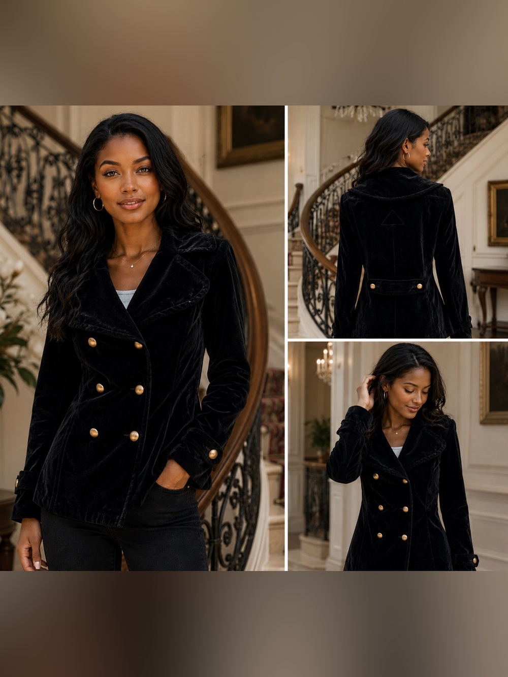 Talbots Women's Double Breasted Black Velvet Blazer Jacket